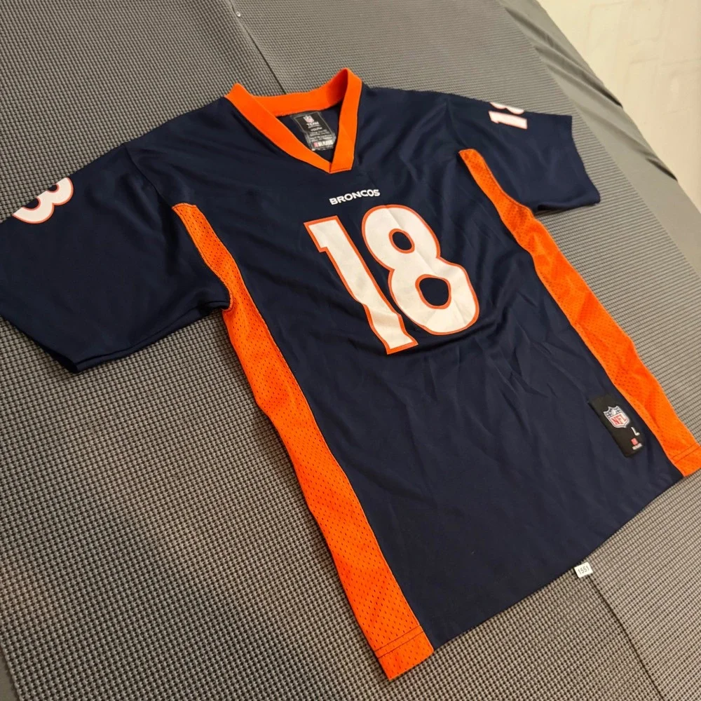 NFL Team Apparel Denver Broncos Peyton Manning 18 Youth Large Jersey Navy Blue